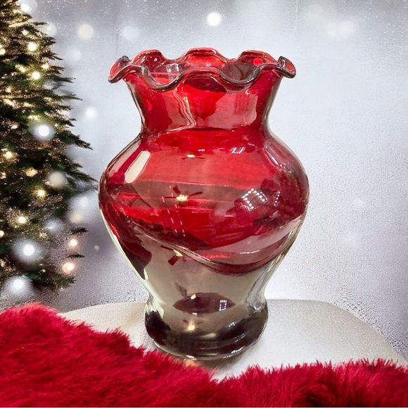 🎈Vintage Anchor Hocking Royal Ruby Ruffle Posy Bud Vase - Picture 1 of 7